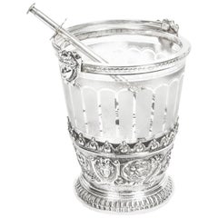 Antique 19th Century Victorian Silver Plate and Crystal Ice Pail Bucket