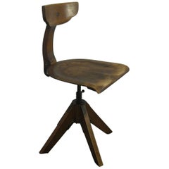 Early 20th Century German Bauhaus Industrial Architectural Oak Desk Chair