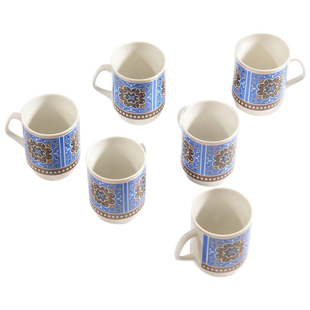 Set of Six Original Midcentury Porcelaine Mugs circa 1960 For Sale