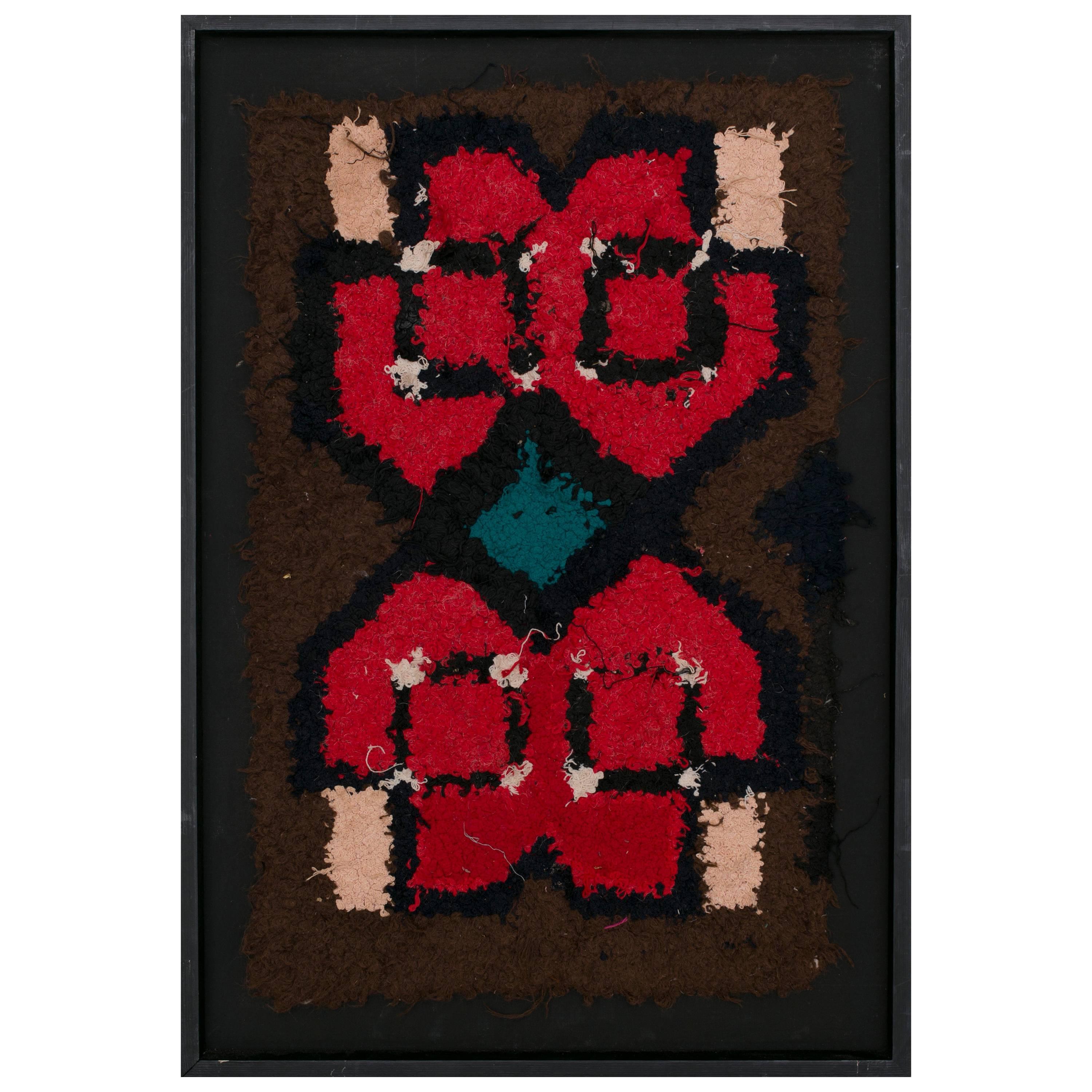 Berber Red, Black, Brown Vintage Rectangular Wool Tribal Tapestry, TOTEM For Sale