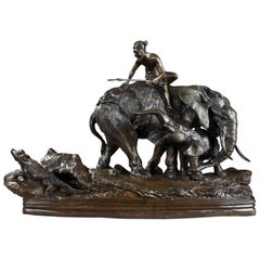Sculpture en bronze - Chasse au lion par Antonio Amorgasti "Italien, 1880-1942".