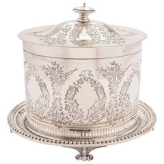 Antique Victorian Oval Silver Plated Biscuit Box, circa 1890