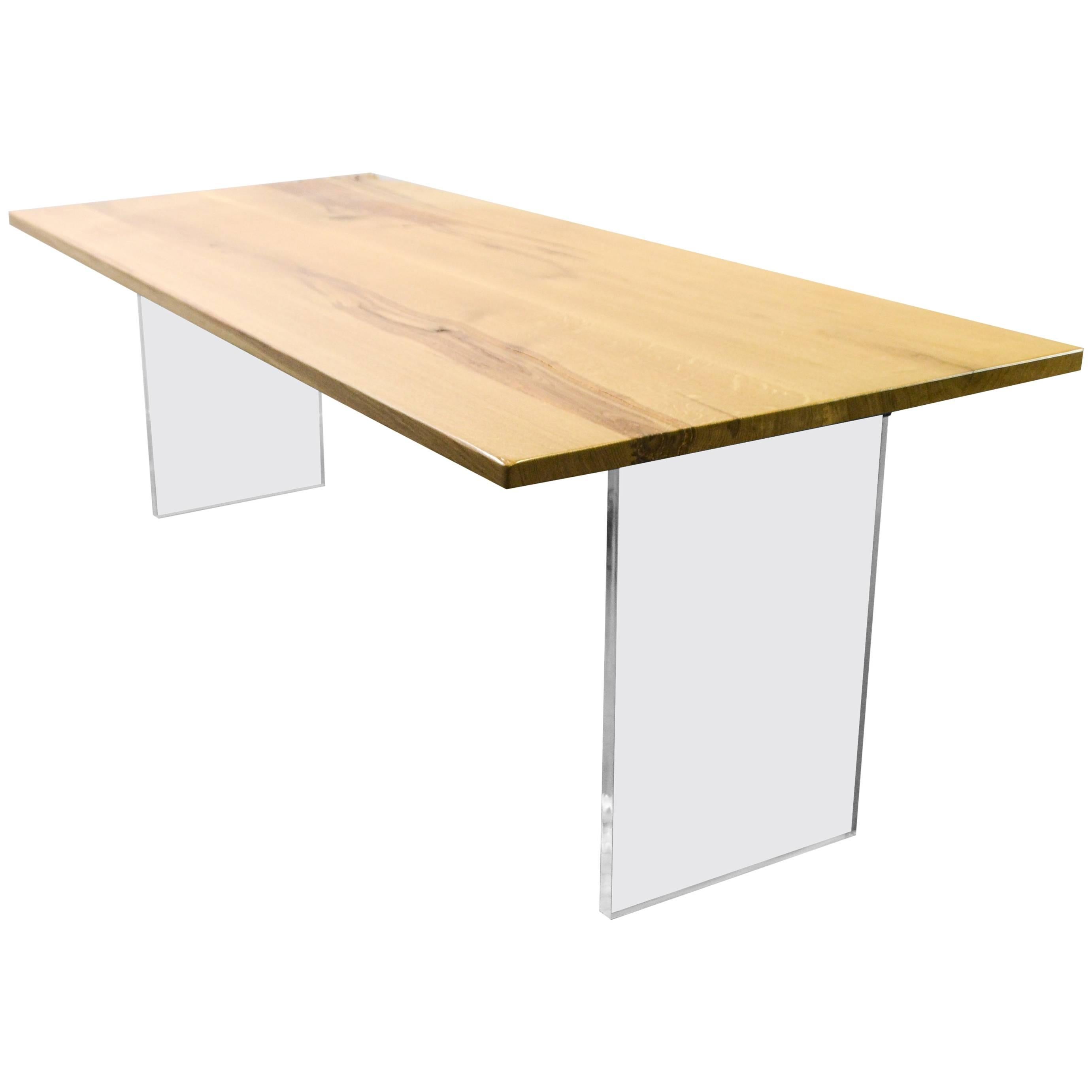 Natural Character Oak Slab Dining Table on Perspex Base For Sale