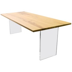 Natural Character Oak Slab Dining Table on Perspex Base