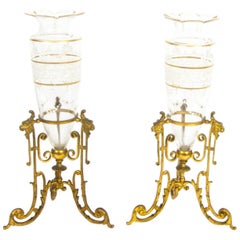 Antique Pair of Cut Glass and Enamel Ormolu Mounted Vases, 19th Century