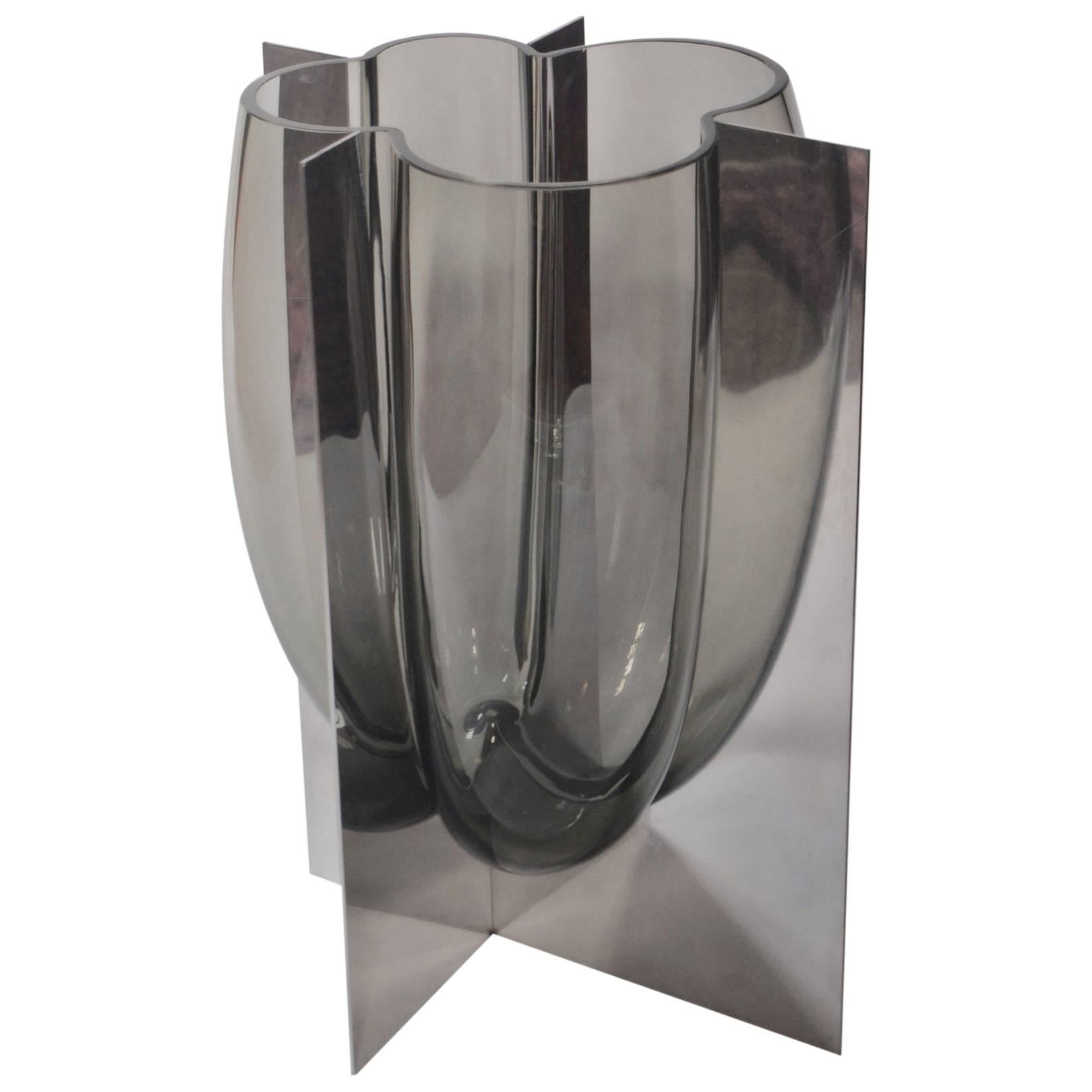 Carlo Nason, Vase in Stainless Steel and Gray Acciaio