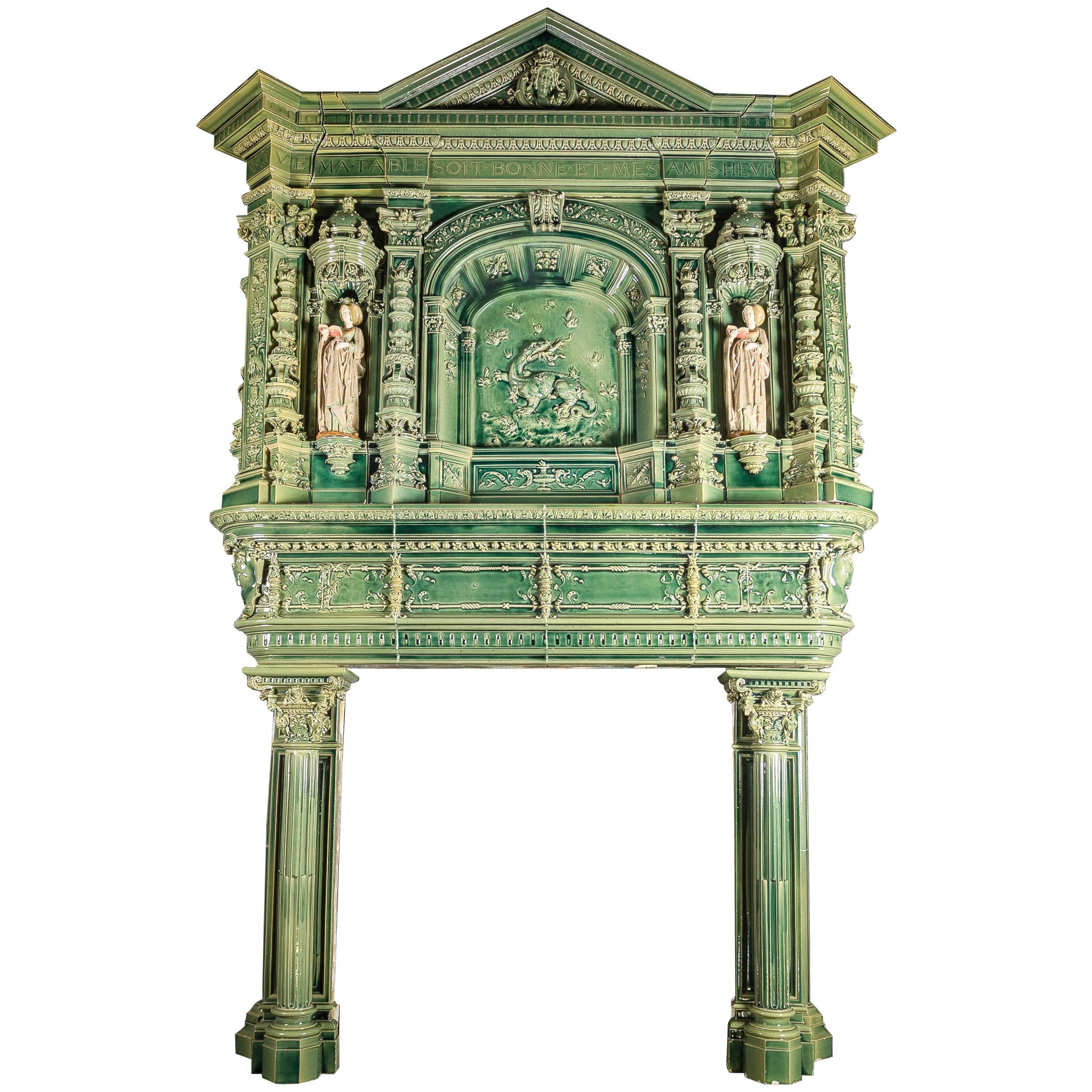 19th Century French Glazed Ceramic Fireplace Surround Chimneypiece For Sale