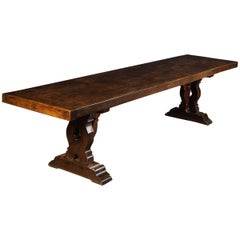 Antique Victorian Single Plank Fruitwood Dining Banquet Refectory Table