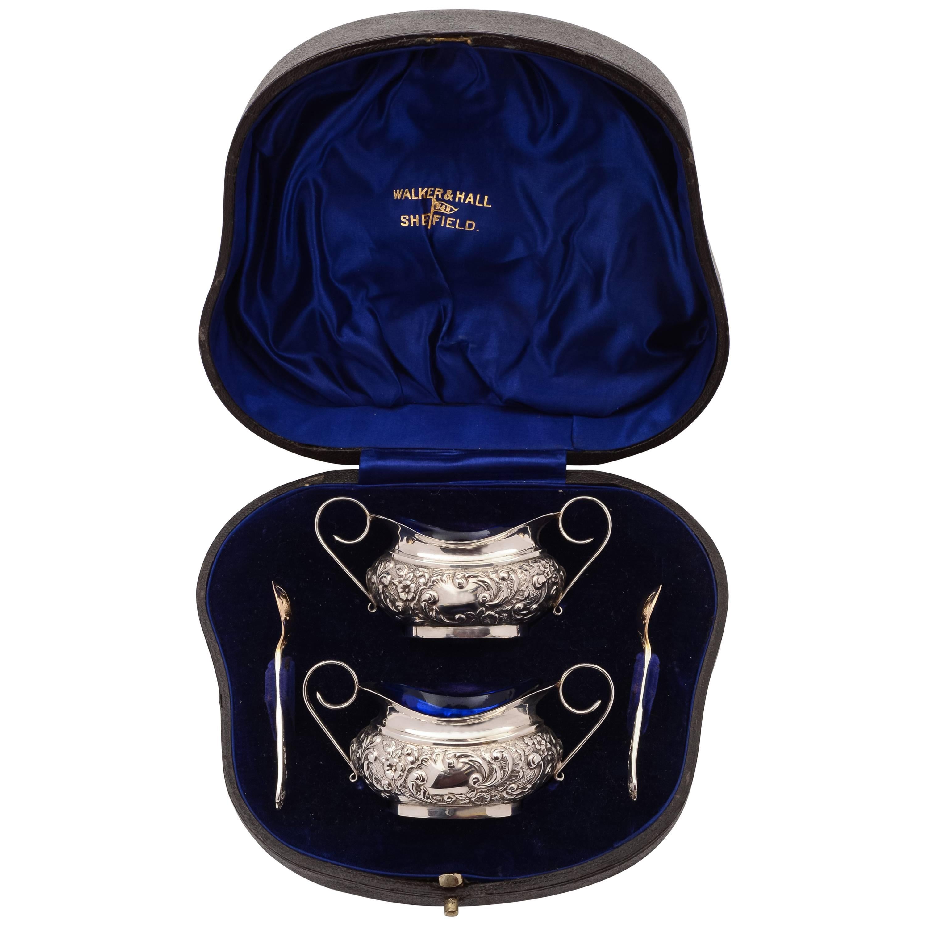 Cased Pair of Edwardian Silver Salts, Sheffield, 1902 For Sale