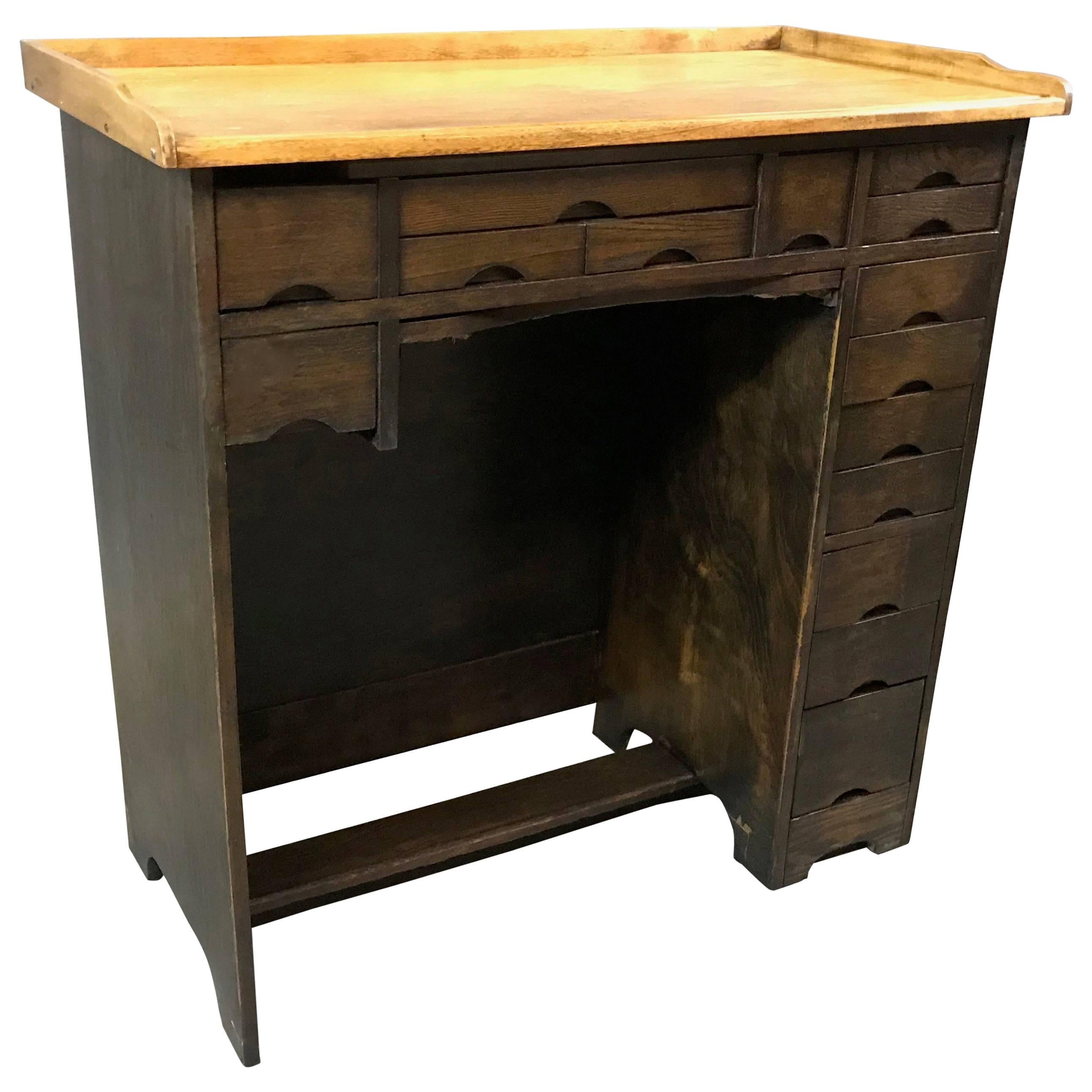 Industrial 1920s Two-Tone Maple Watchmaker's Desk