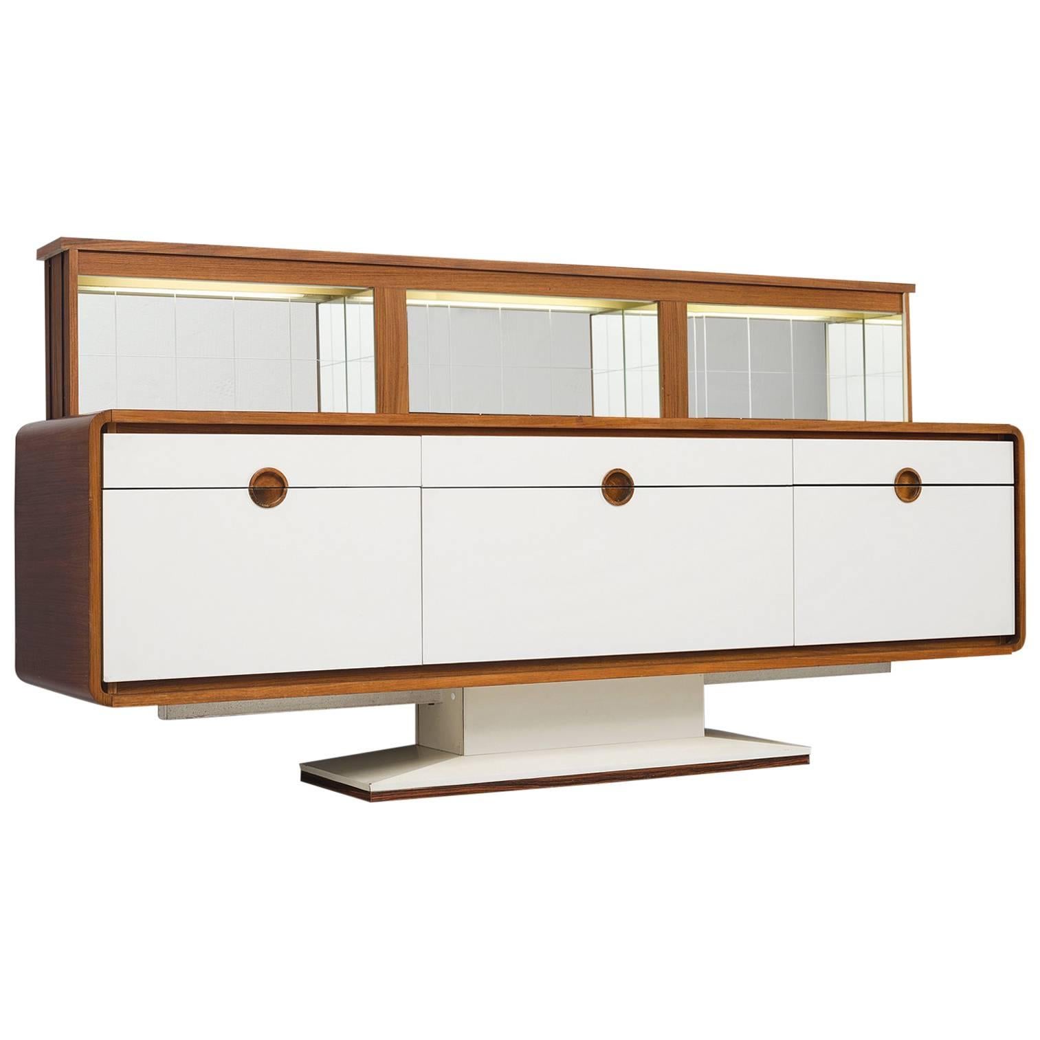 Pedestal Sideboard with Automated Movable Mirrored Dry Bar