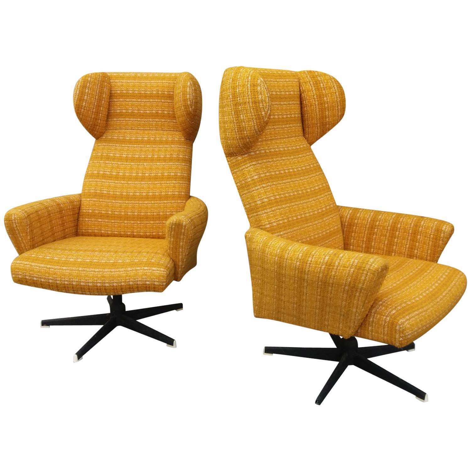 Pair of Wingback Swivel Chairs, Produced by Drevotvar, Czechoslovakia, 1970s 