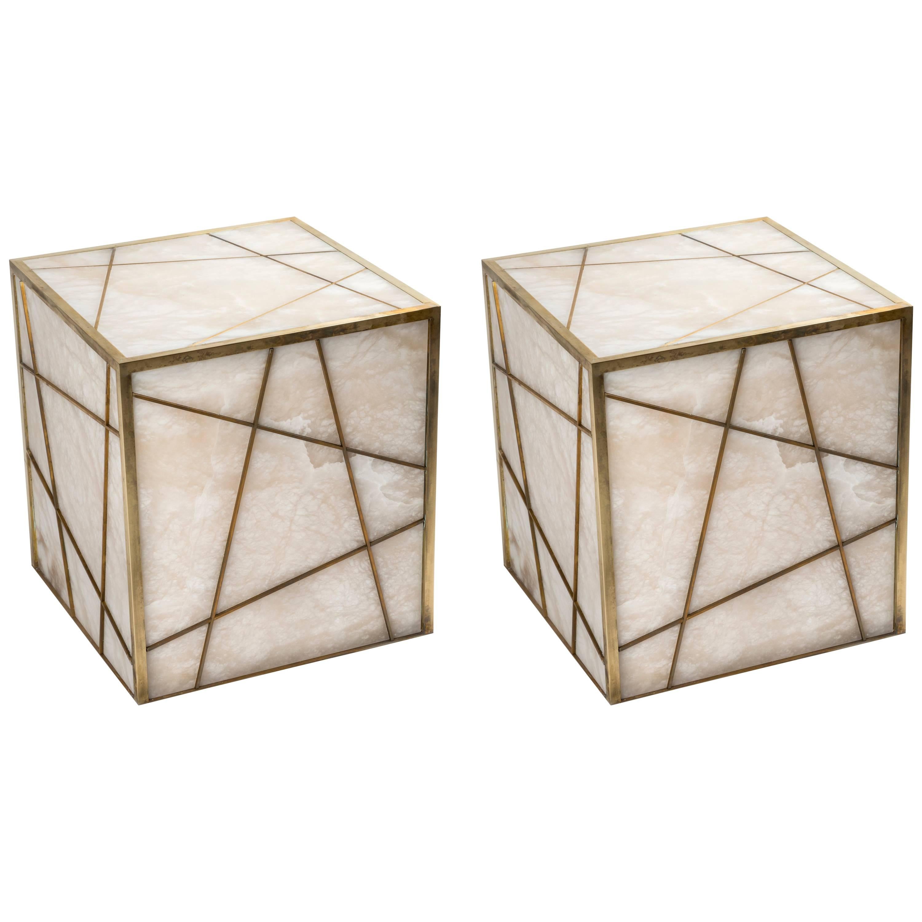 Set of Mirrored Cubes Pedestals or Tables at 1stDibs