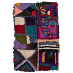Large Moroccan Berber Handmade Tapestry, Bright Colors, Mixed Fabrics