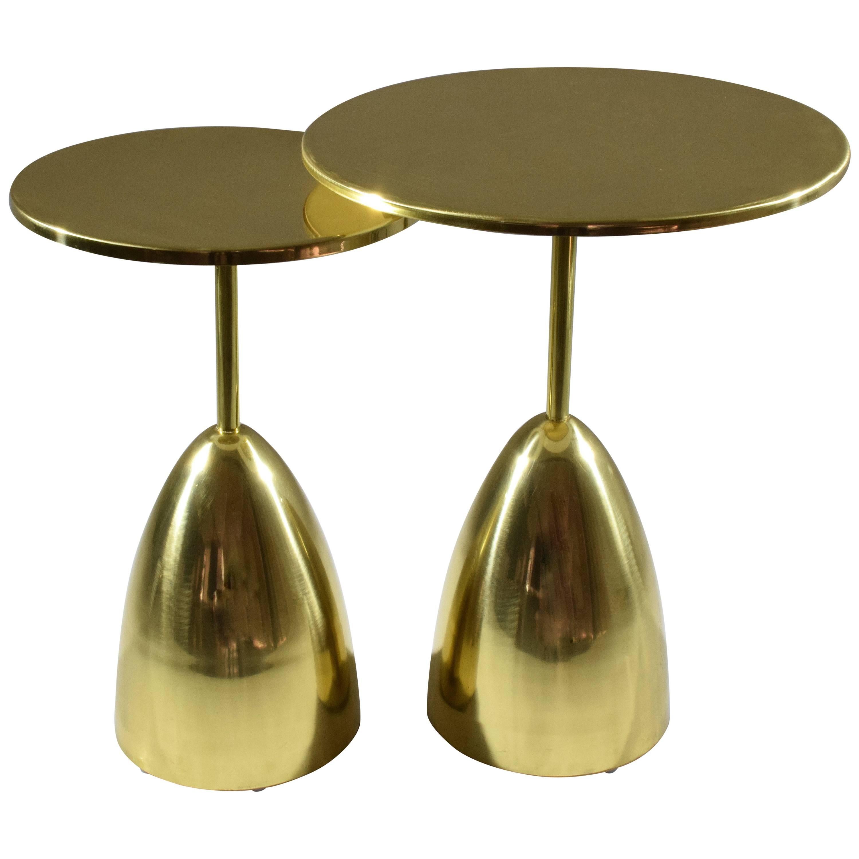 Indulge in the ultimate in artisanal luxury with this set of two handcrafted guéridon nesting side or end tables. Made with the utmost care and attention to detail, each table is crafted from the finest brass material and created using traditional