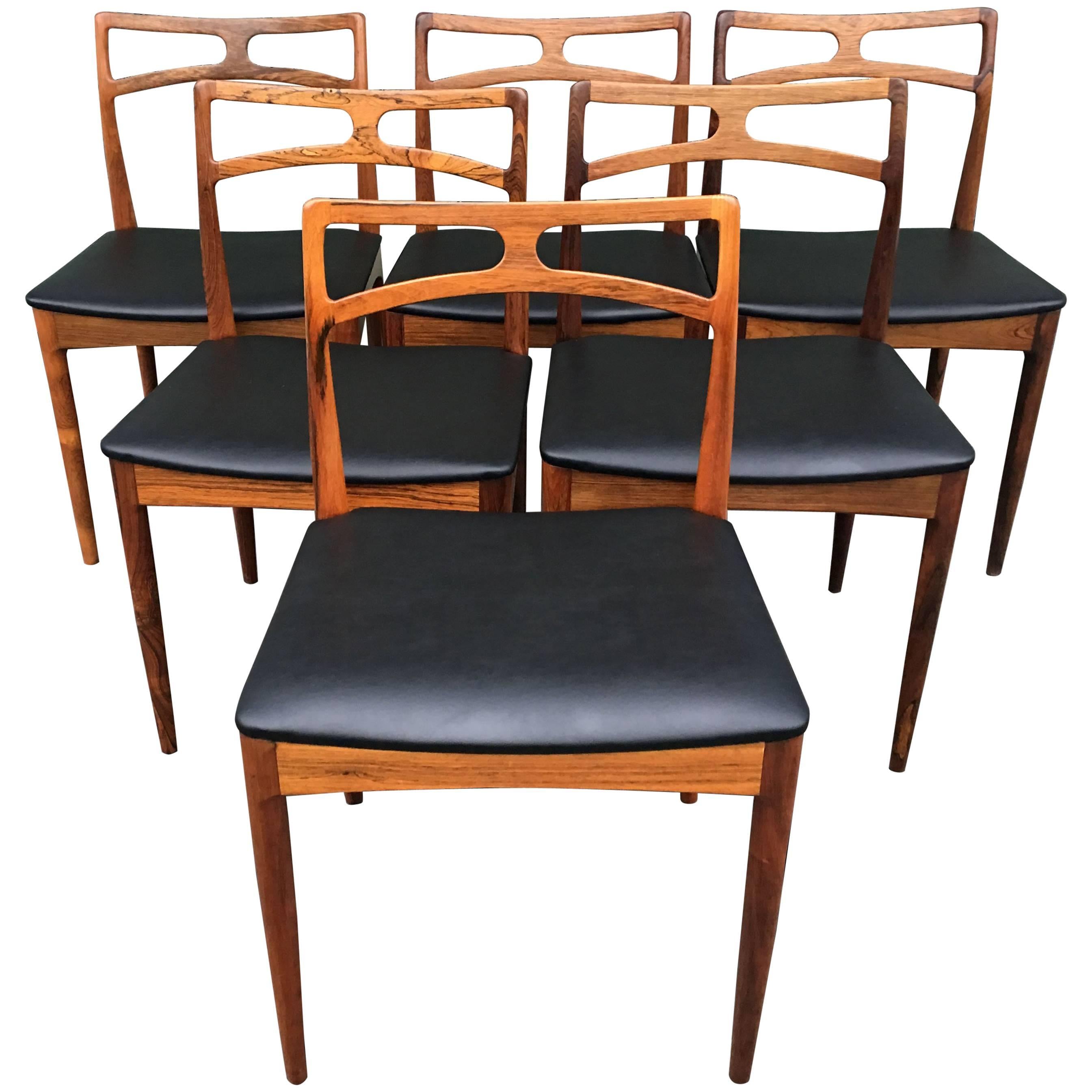 Six Danish Rosewood Dining Chairs by Johannes Andersen for Christian Linnerberg