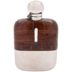 Antique Edwardian Crocodile Leather Covered Hip Flask, circa 1905