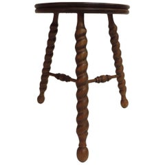 Small Antique Round Milking Stool with Tripod Burl Twisted Legs