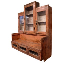Vintage Colonial Indian Freestanding Painted Hardwood Glazed Display Cabinet
