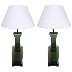 Portuguese Green Ceramic Table Lamps