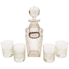 Antique Whiskey Decanter with Four Whiskey Tumblers, circa 1920