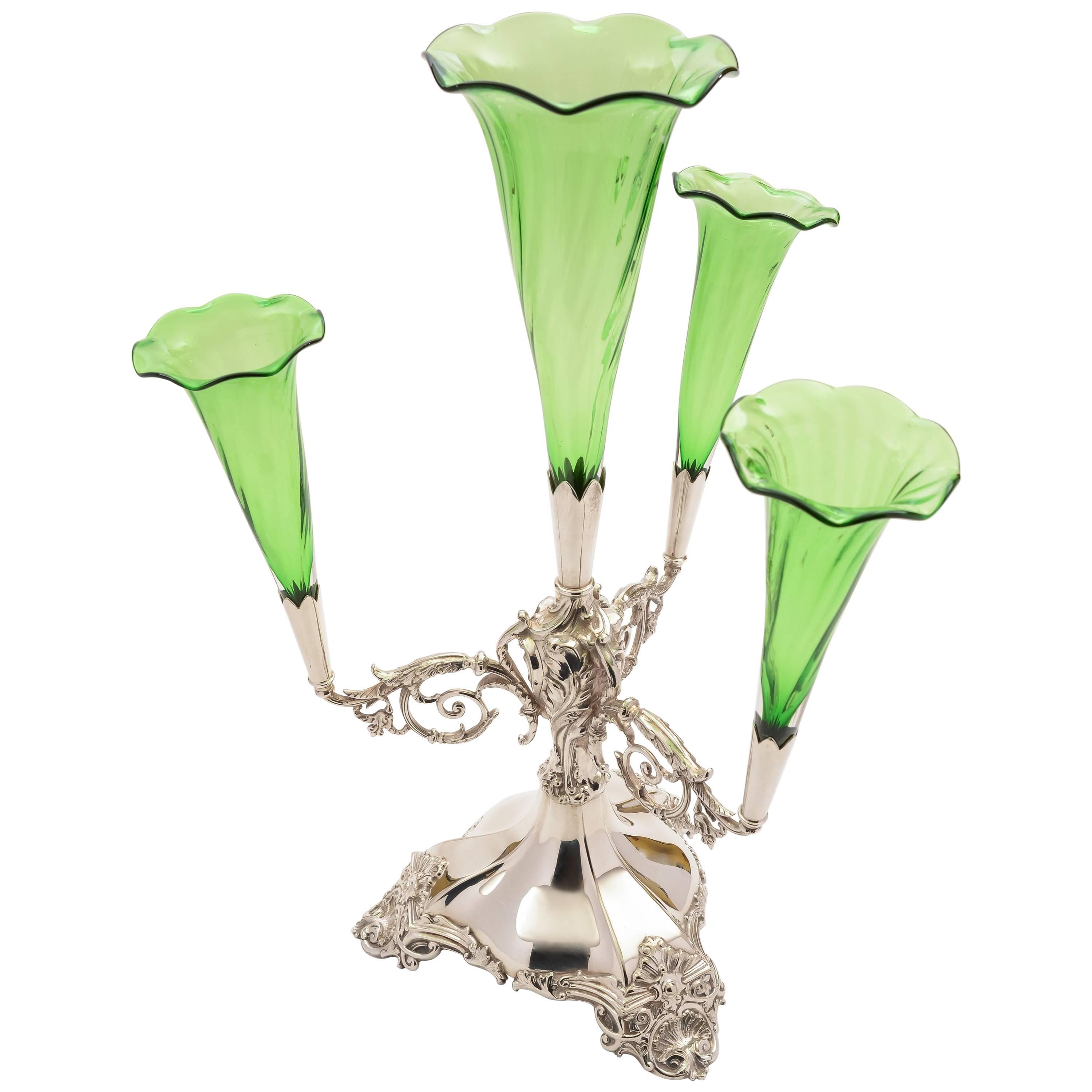 Silver Plated and Green Glass Eperne, circa 1905 For Sale