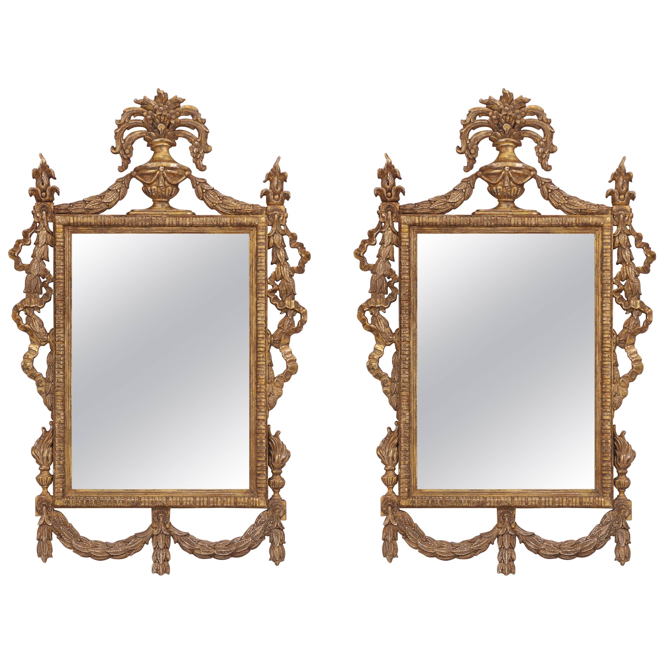 Monumental Pair of Neoclassical Gilt Wood Mirrors