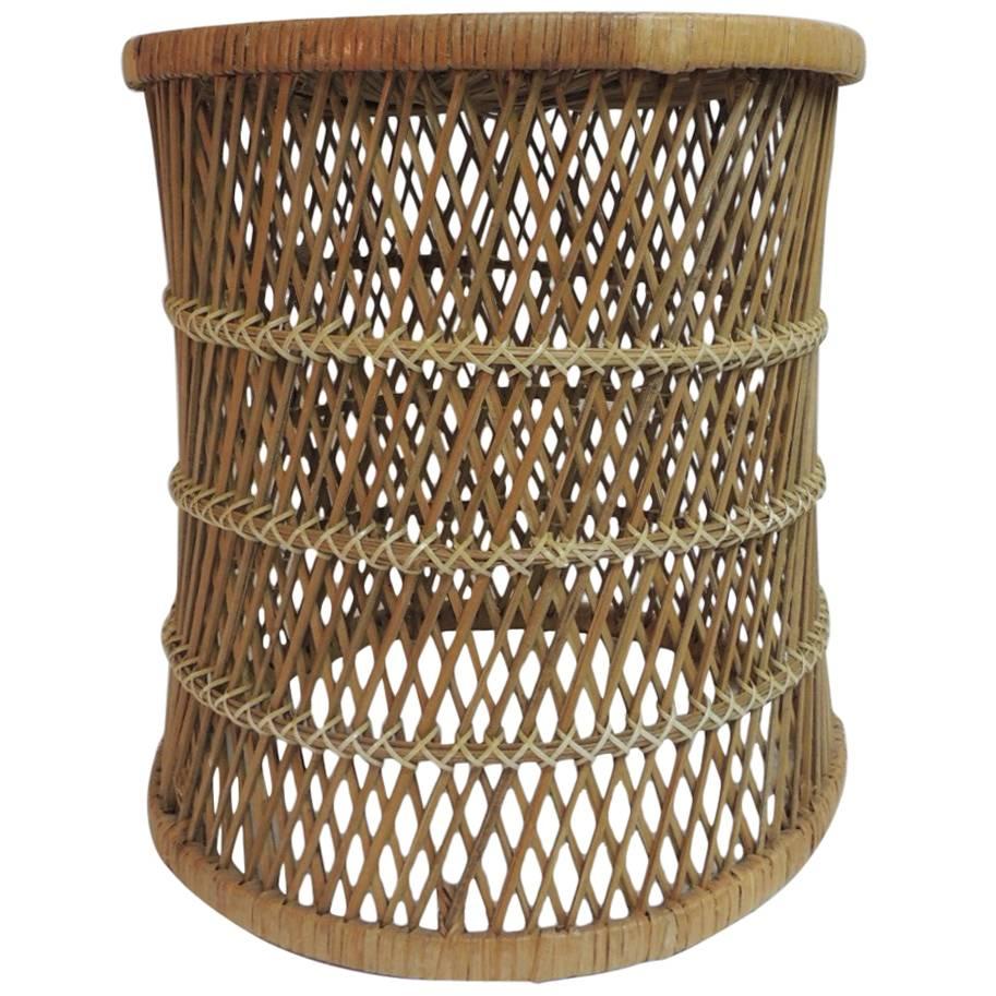 Vintage Small Round Rattan Side Table