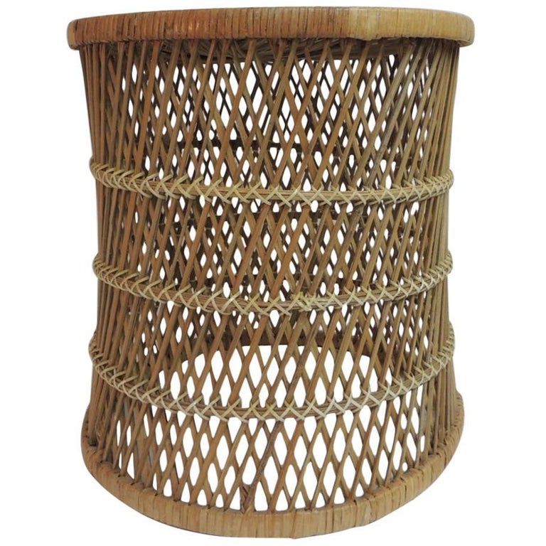 Vintage Small Round Rattan Side Table at 1stDibs