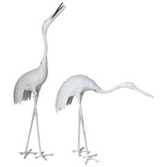 Pair of Late 20th Century White Painted Iron Crane Sculptures