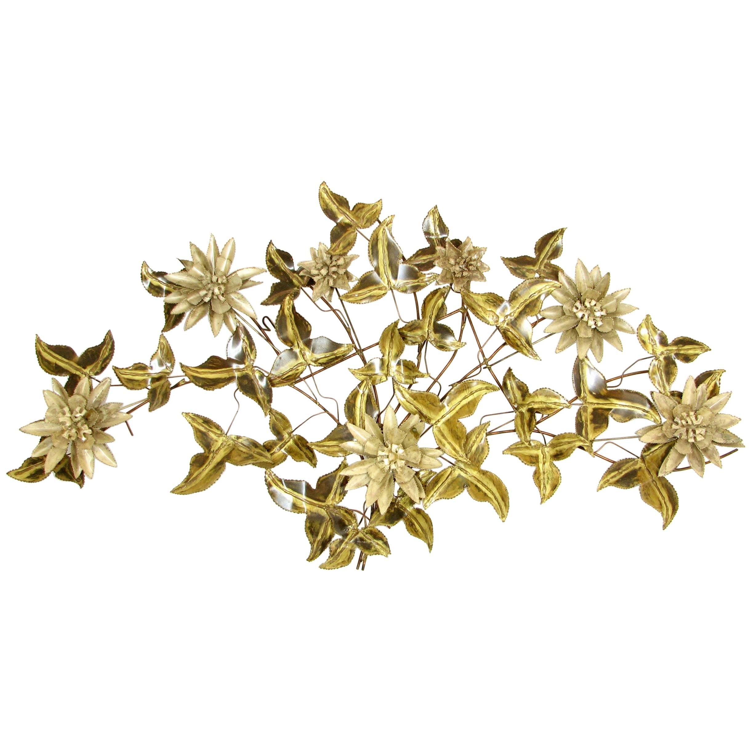 Brutalist Floral Wall Sculpture Attributed to C. Jere For Sale
