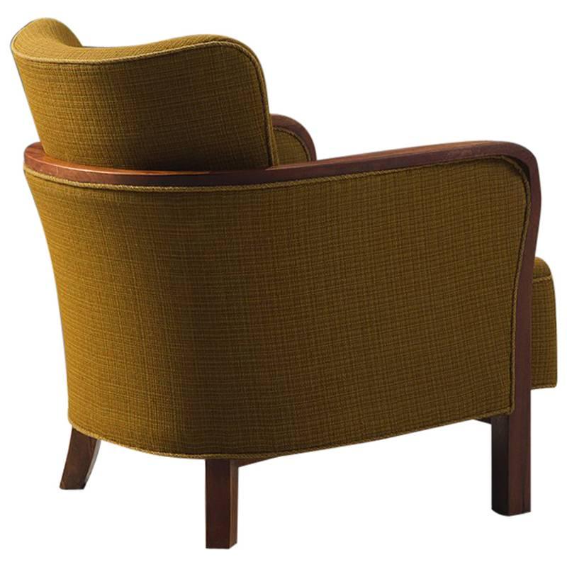 Danish Easy Chair in Ocre Upholstery and Oak
