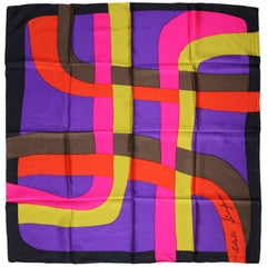 Vintage 1960 Signature Adele Simpson Silk Scarf, Lush Bold Purple, Pink, Gold and Orange