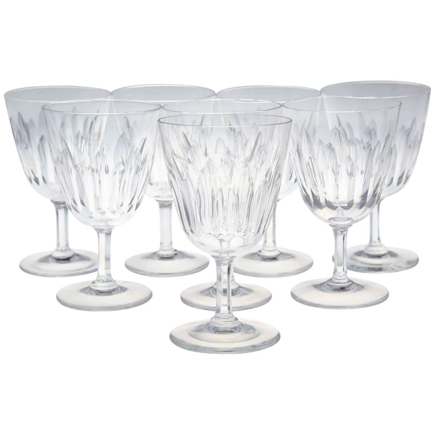 Set of Eight Baccarat Crystal 'Verone' Pattern White Wine Glasses, circa 1950s