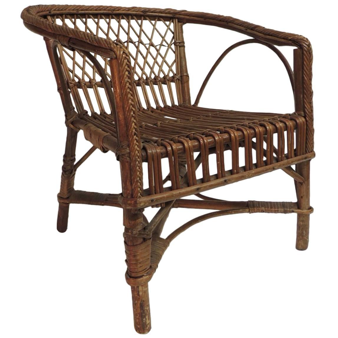 Vintage Rattan and Bamboo Child’s Armchair