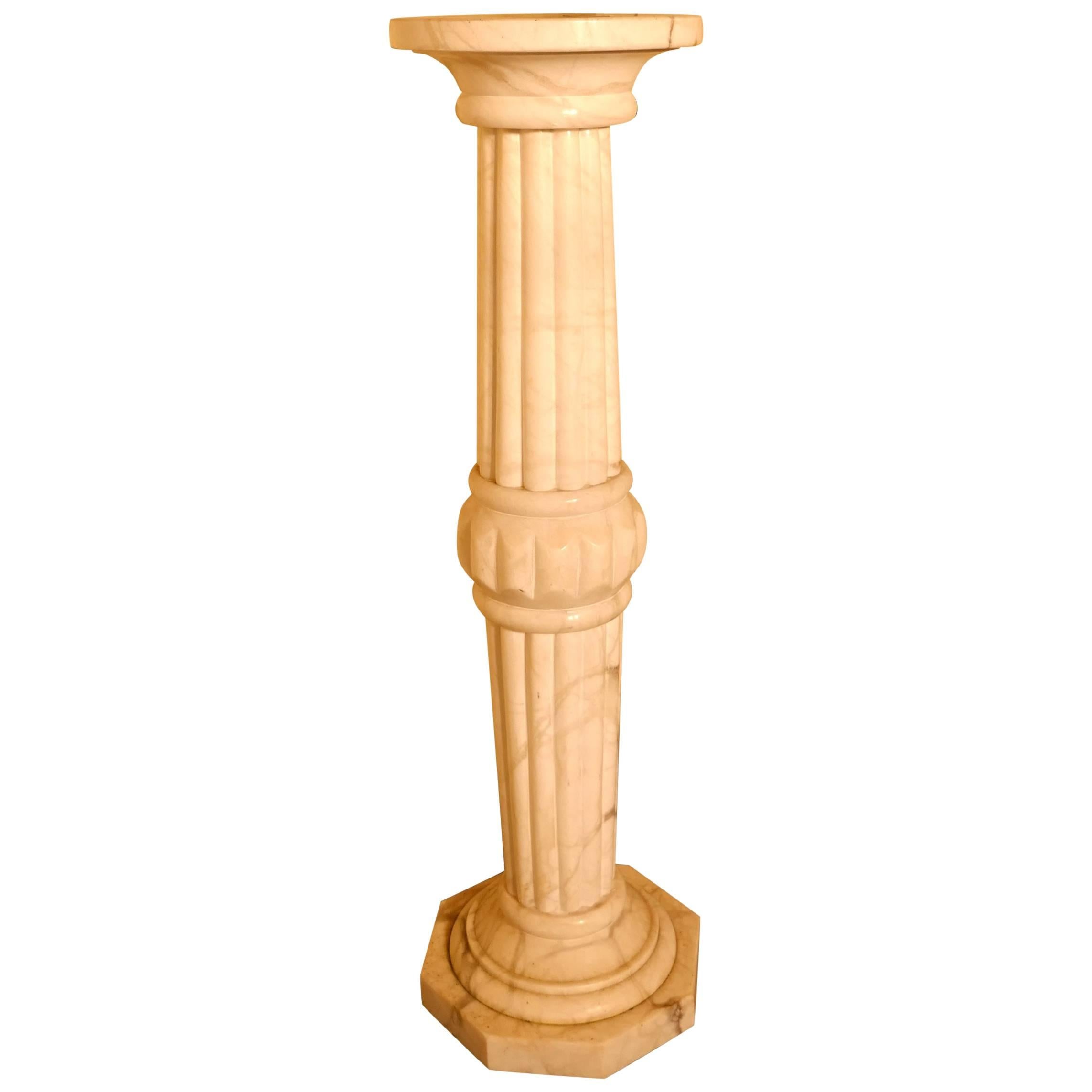 19th Century French Marble Illuminated White Marble Torchere Column For Sale