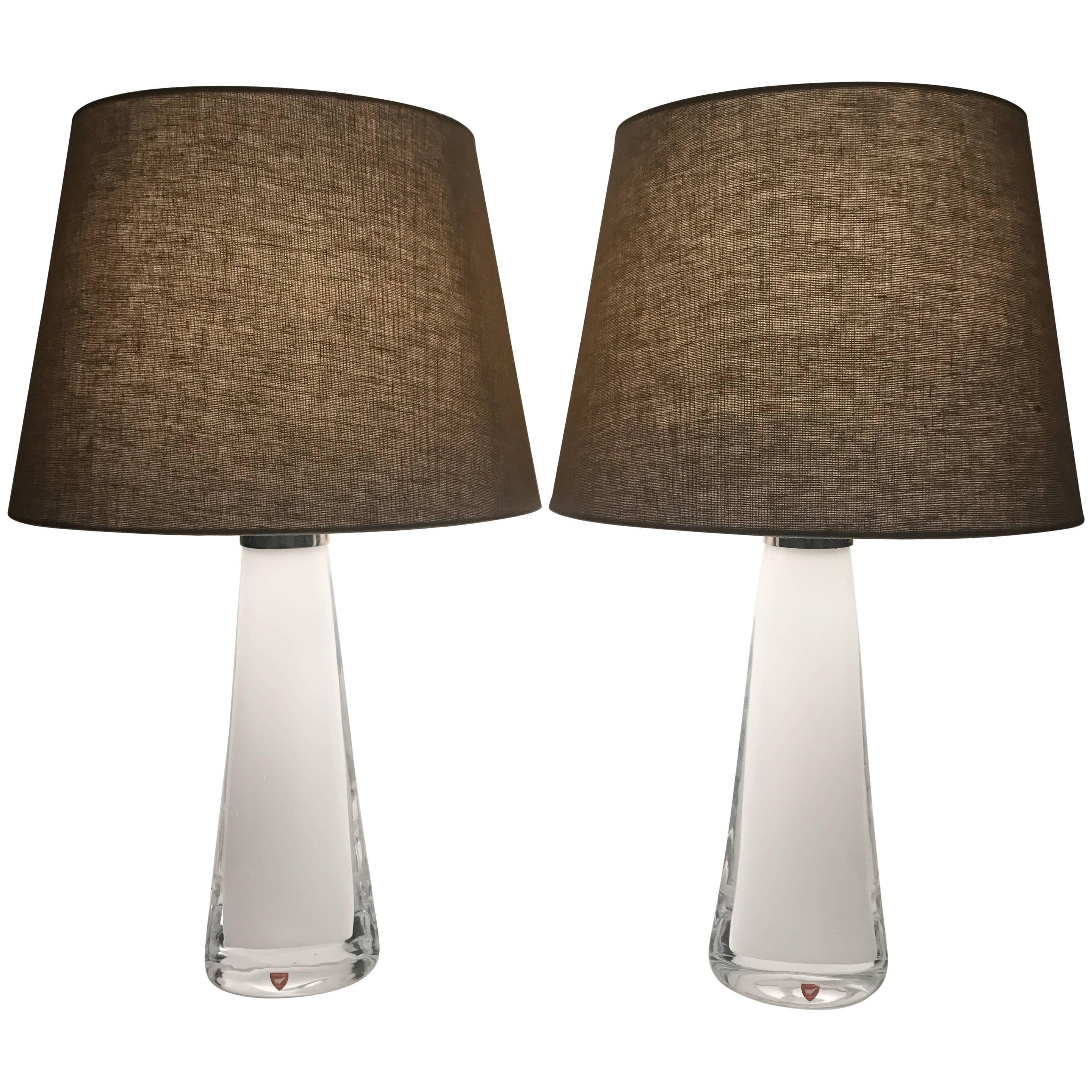 Pair of Swedish Carl Fagerlund White Glass Table Lamps For Sale