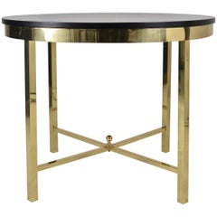 Modernist Brass Center Table with Black Lacquered Top Modernist Brass Center Table with Black Lacquered Top
