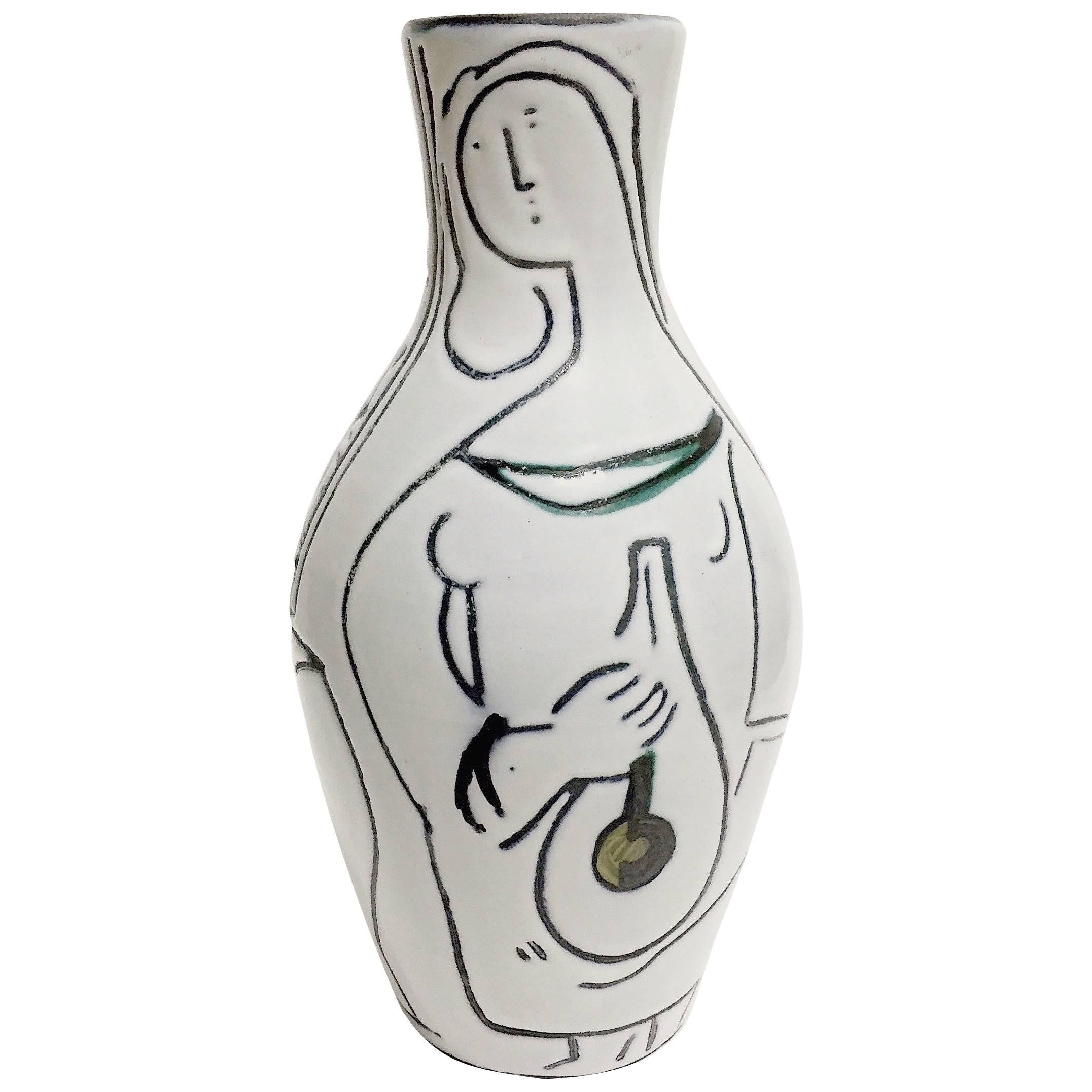 Jacques Innocenti, Black and White Ceramic Bottle Vase For Sale