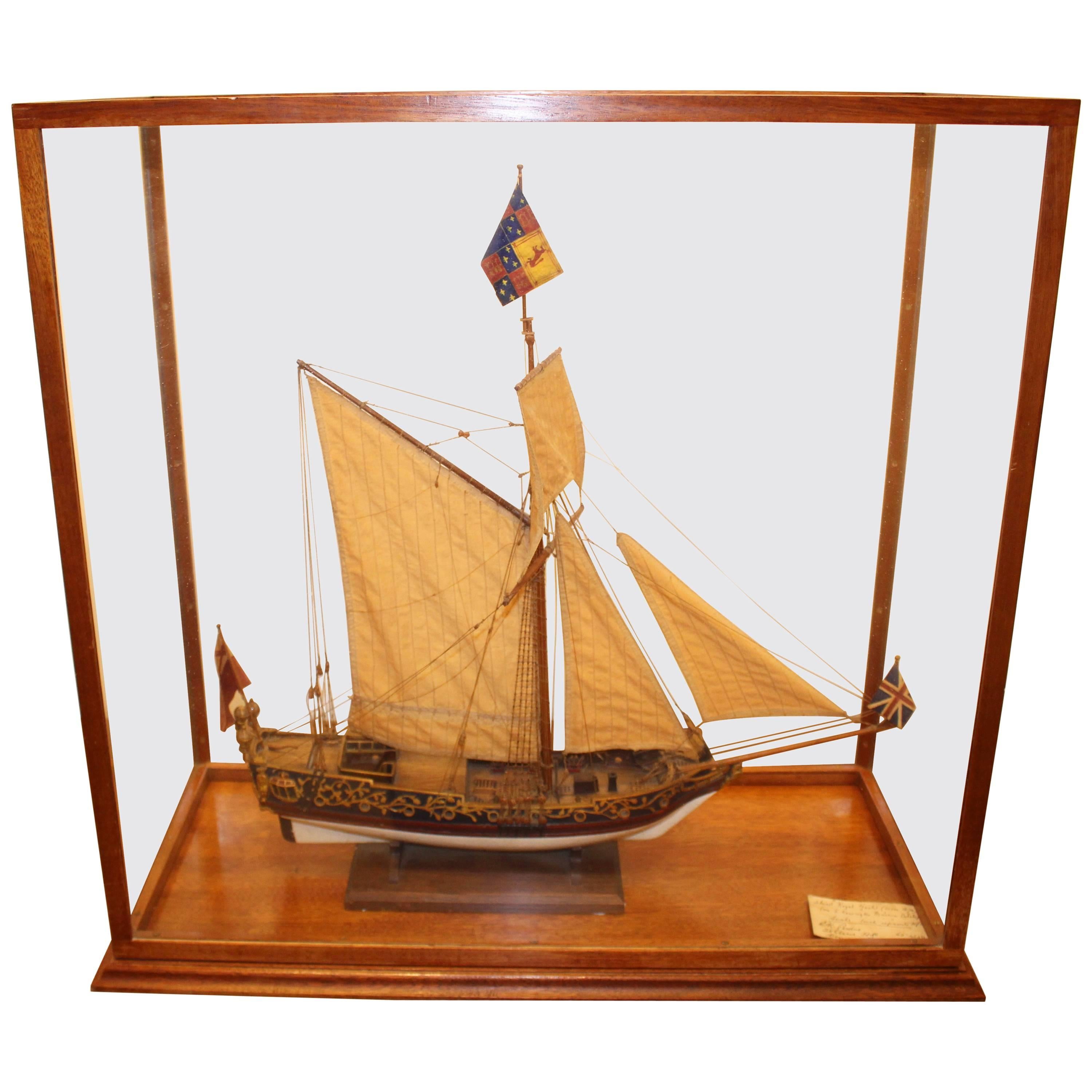 Model of the Stuart Royal Yacht in Wooden Glazed Display Cabinet, circa 1674