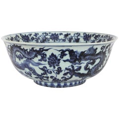 Vintage Large Chinese Blue and White Bowl