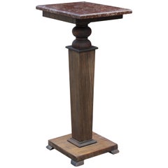 Walnut Pedestal with Square Marble Top