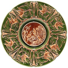 Shutz Blansko Austrian Majolica Plate with Herons, Satyrs, and Scroll-Work