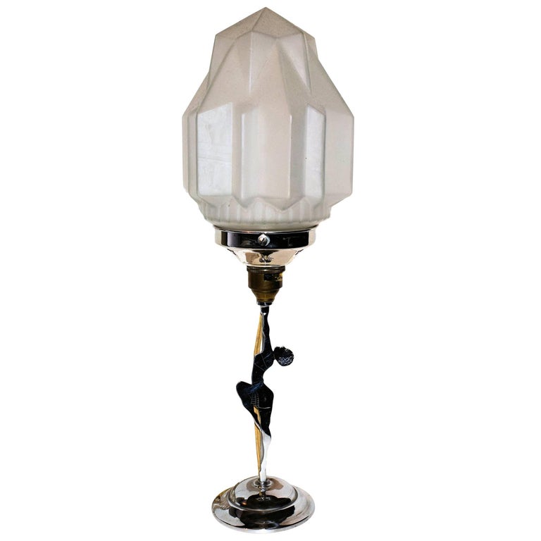 Art Deco Chrome Figural Lady Table Lamp For Sale at 1stDibs art deco figural lady lamp, chrome