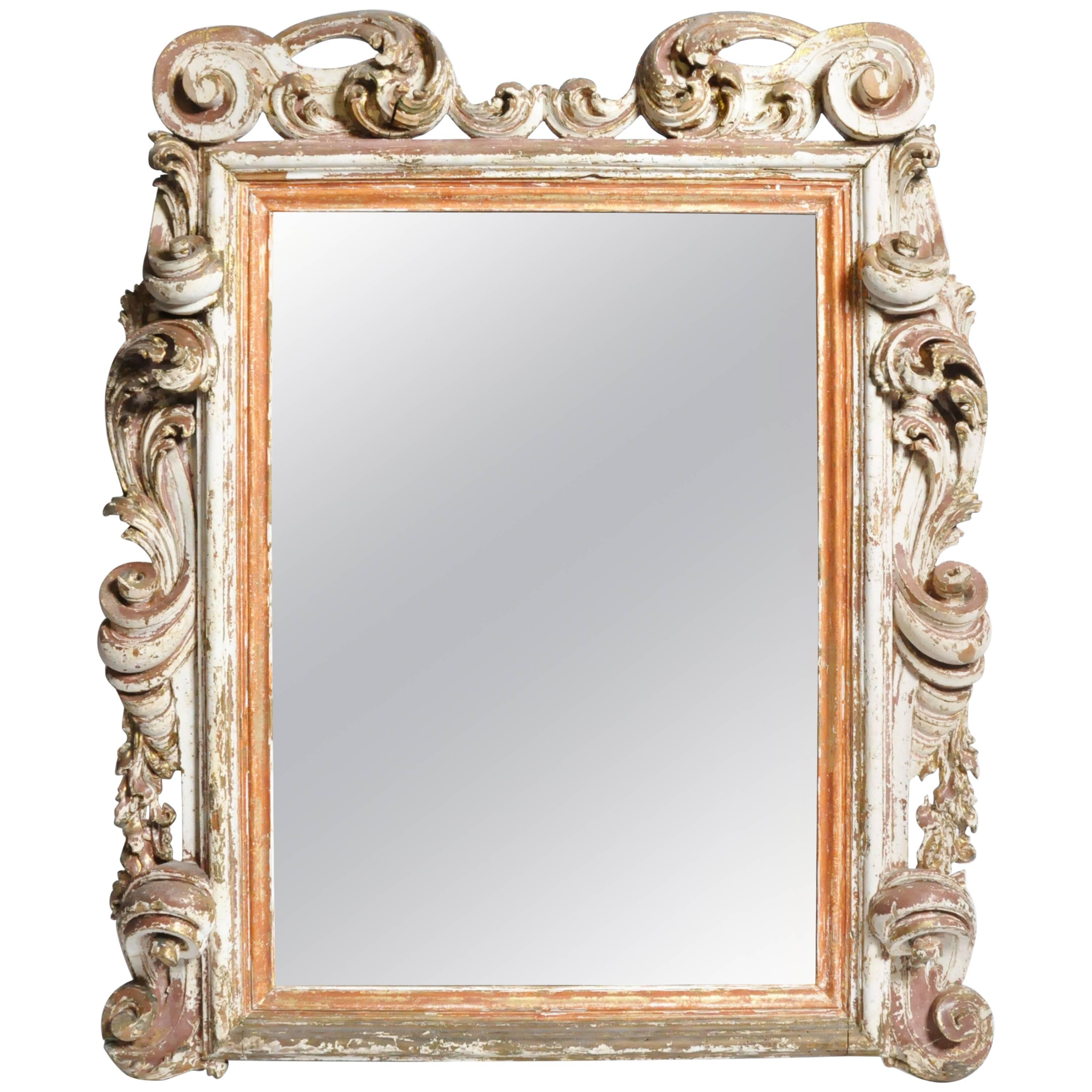 19th Century Italian Mirror with Carved Scroll-Work