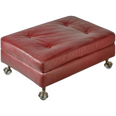 Edelman Cabernet Epi Leather Ottoman with Glass Ball and Bronze Claw Feet