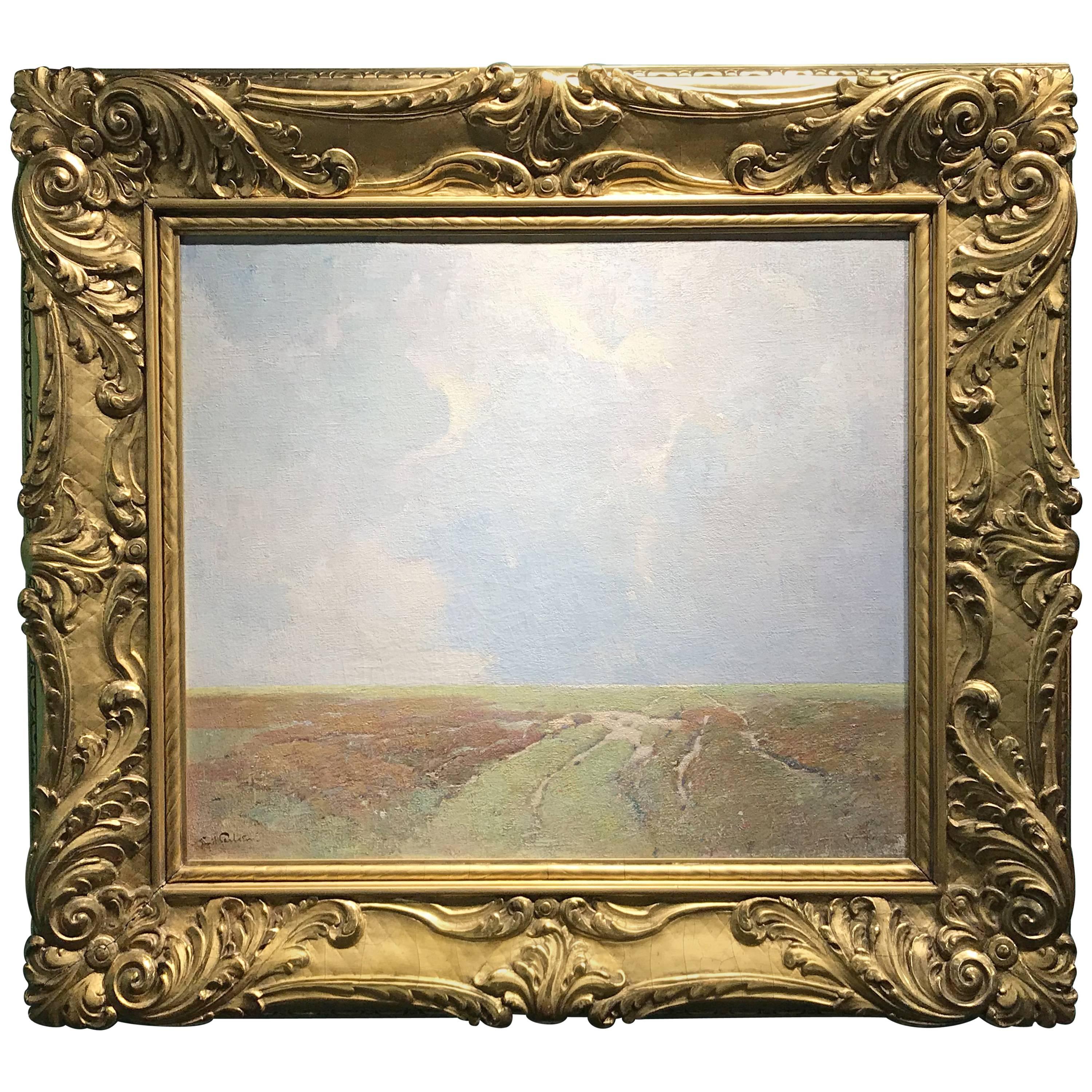 Emil Soren Carlsen Marsh Landscape Oil Painting, Probably Long Island Sound