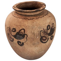 Vintage Earthenware Pot with Floral Design Mid-20th Century, Molucca Islands, Indonesia