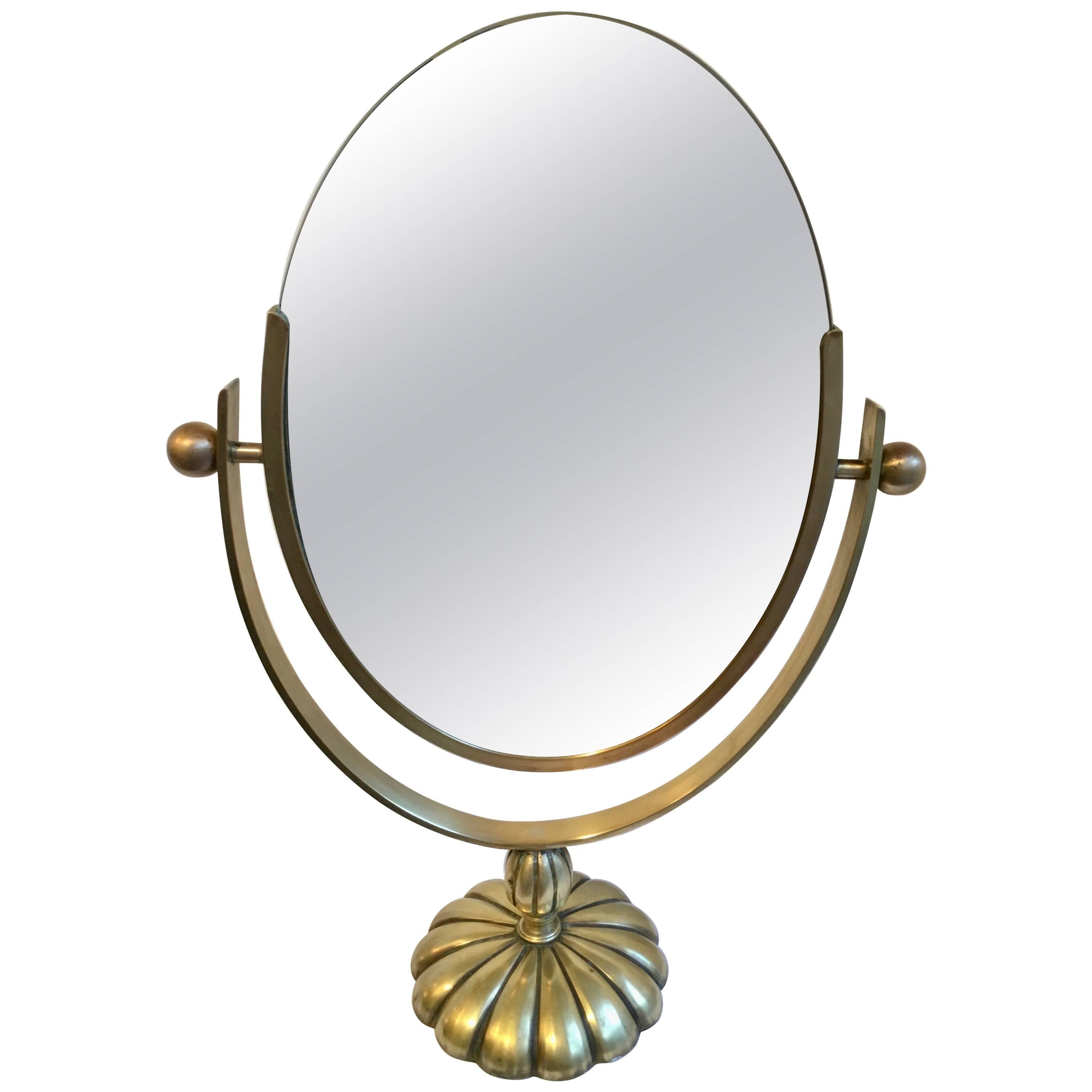 Charles Hollis Jones Brass Mirrorm with Flower Base