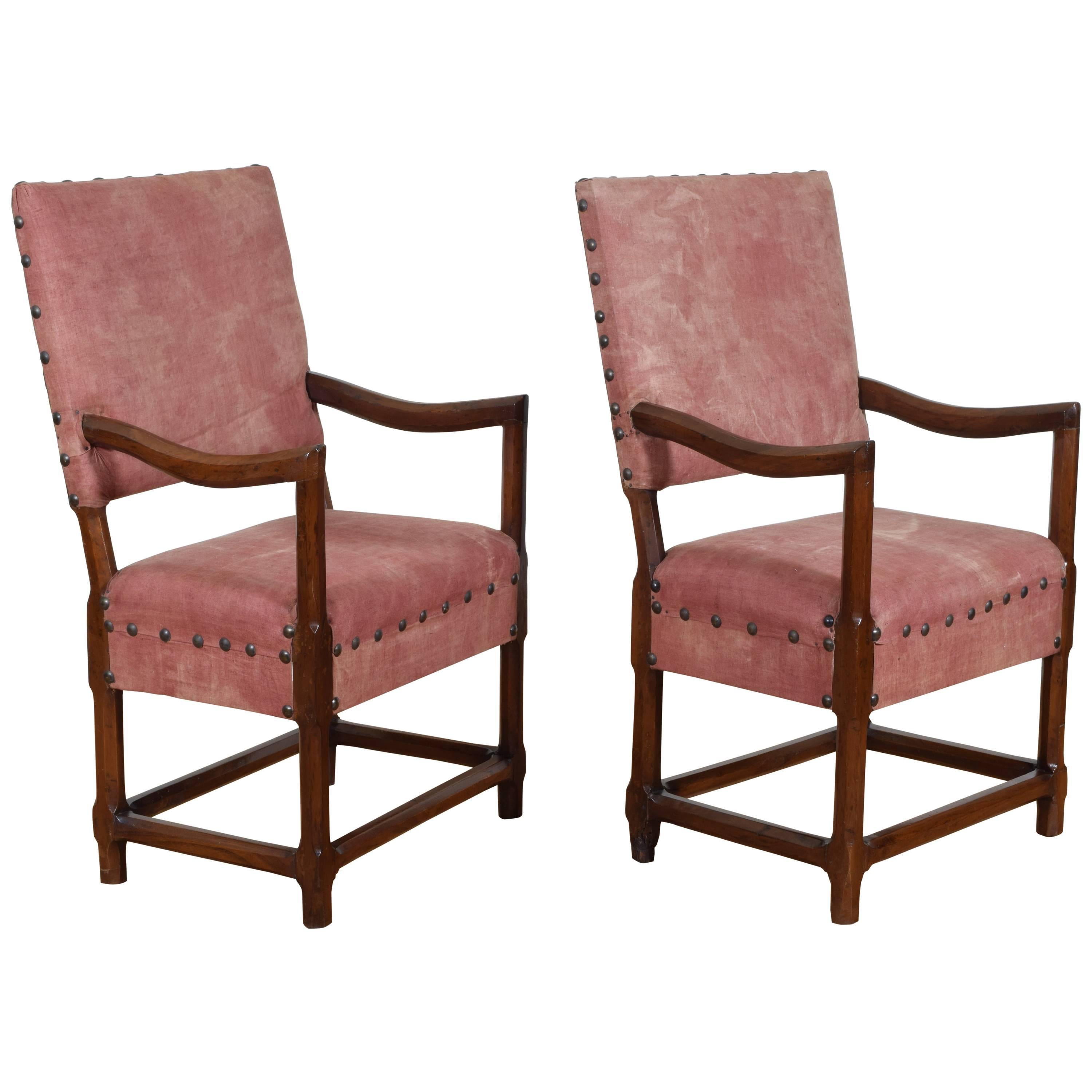 Pair Spanish Walnut Louis XIV Period Armchairs, Possibly Majorca, 18th Century